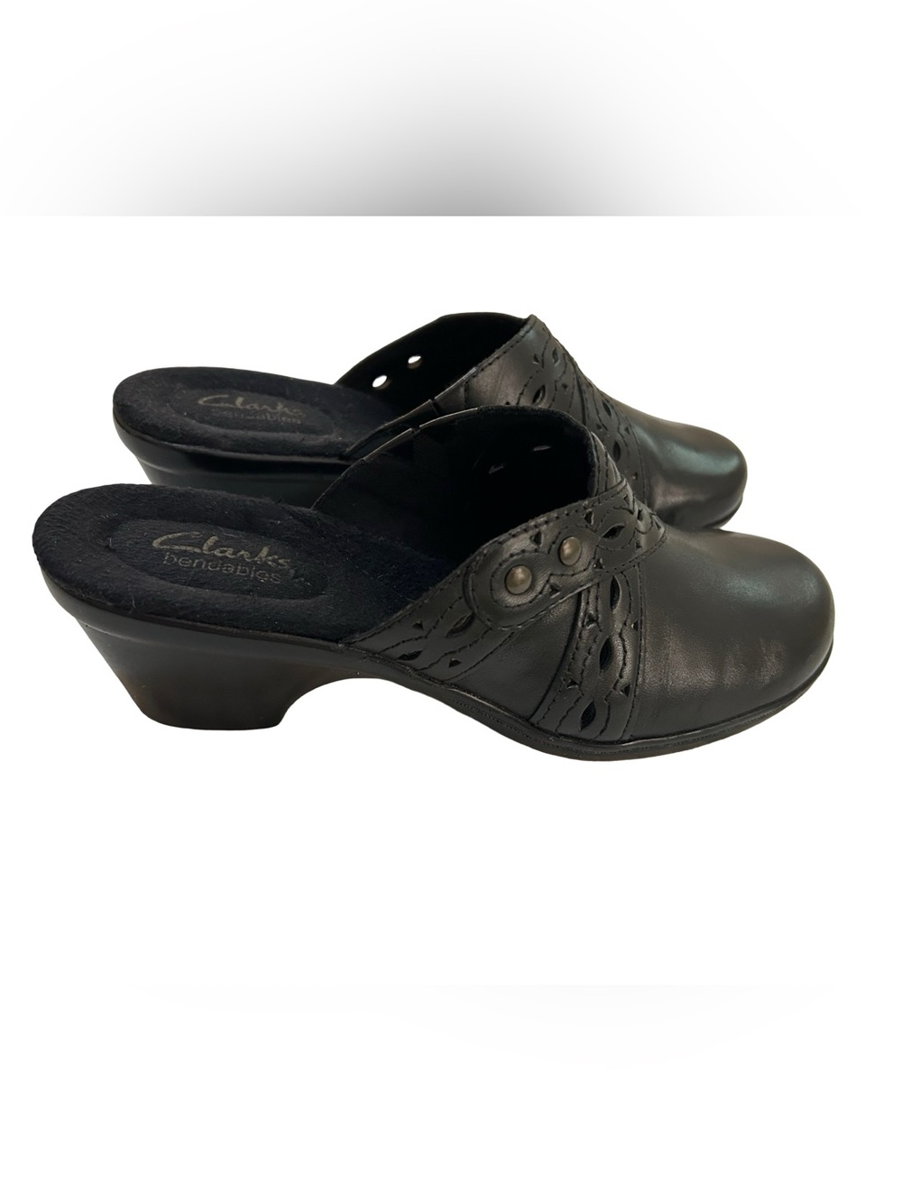 Clark’s Size 6 Black Genuine Leather Shoes Slip On Boho Studded Clogs
